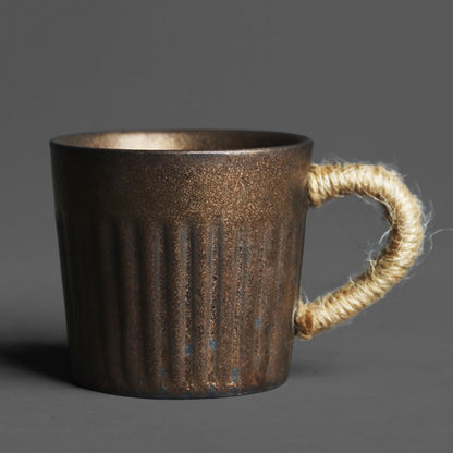 Coarse Pottery Tea Cup With Saucer Black Gold Kiln