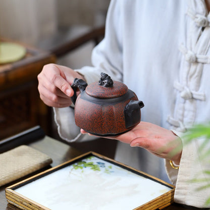 Purple Clay Teapot Dragon Motif Twisted Clay Yixing 320ml