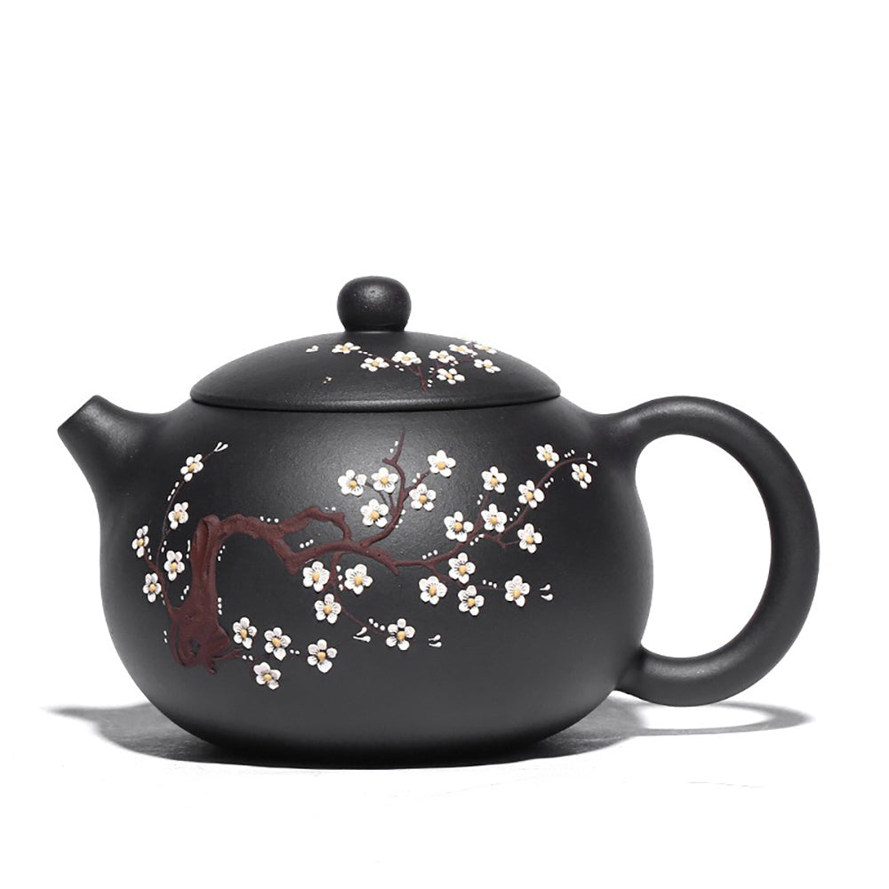Black Clay Teapot Yixing Plum Blossom Carved Xi Shi 450ml