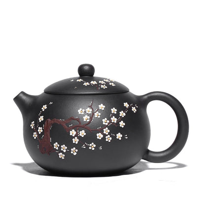 Black Clay Teapot Yixing Plum Blossom Carved Xi Shi 450ml