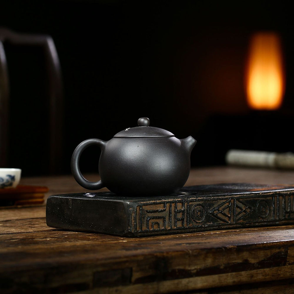 Black Clay Teapot Yixing Plum Blossom Carved Xi Shi 450ml