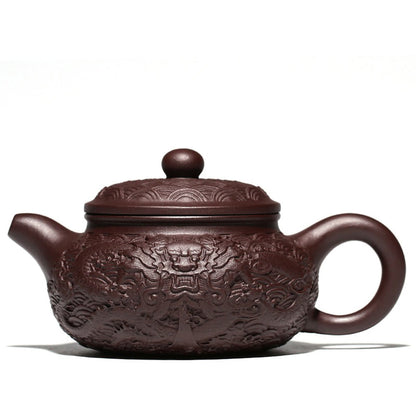 Dragon Relief Teapot Yixing Purple Clay Embossed Carved 310ml