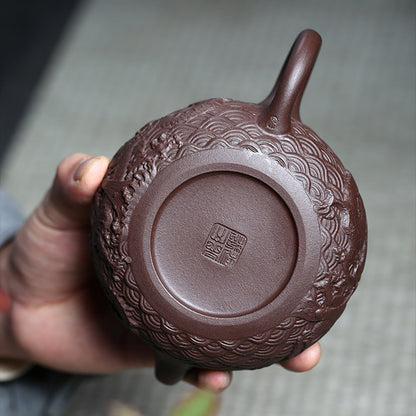 Dragon Relief Teapot Yixing Purple Clay Embossed Carved 310ml