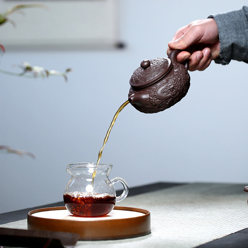 Dragon Relief Teapot Yixing Purple Clay Embossed Carved 310ml