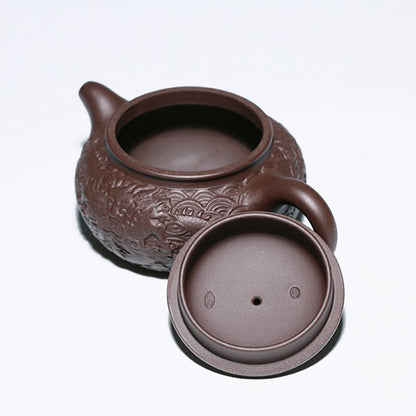 Dragon Relief Teapot Yixing Purple Clay Embossed Carved 310ml