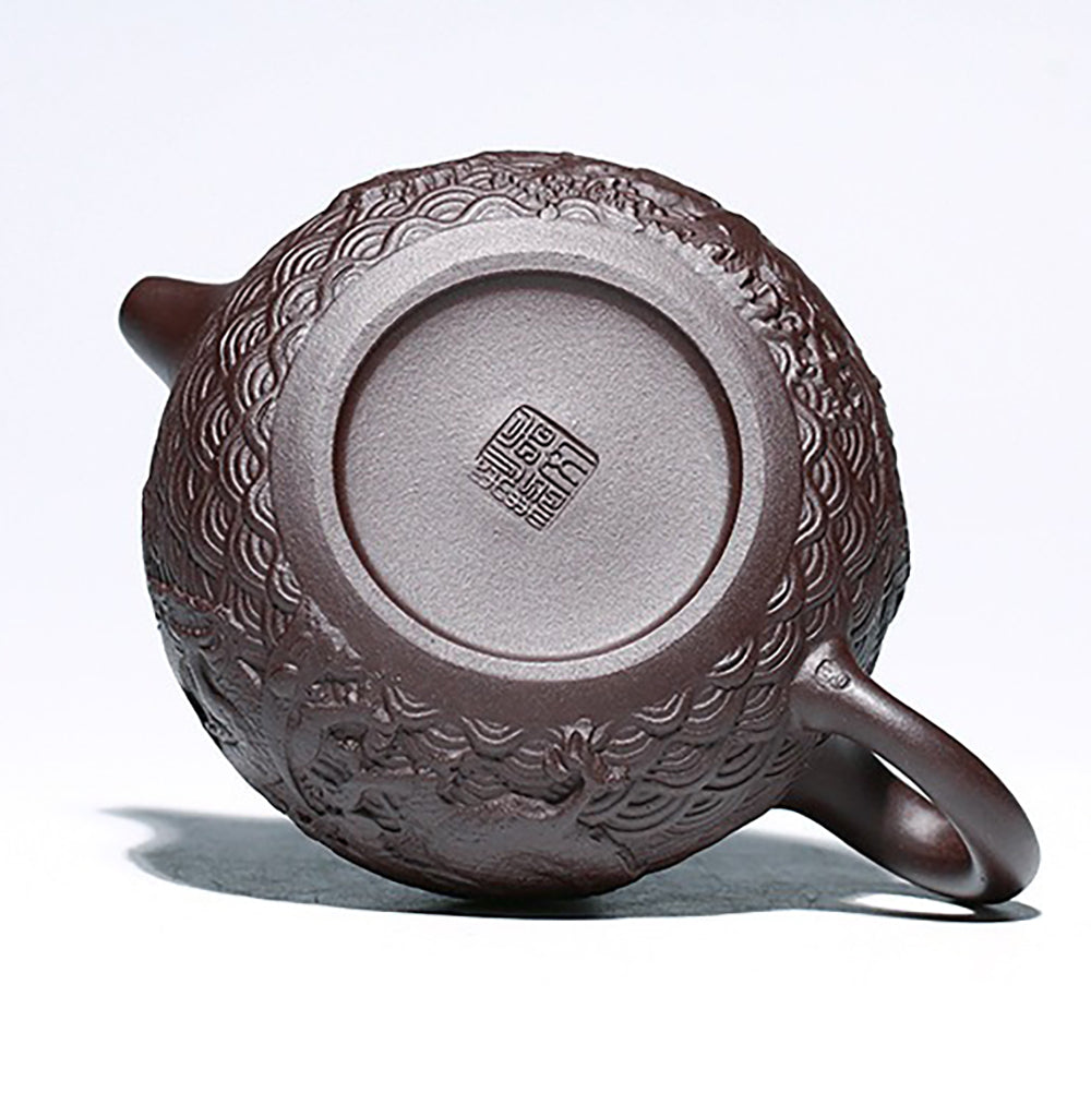 Dragon Relief Teapot Yixing Purple Clay Embossed Carved 310ml
