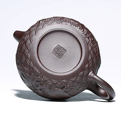 Dragon Relief Teapot Yixing Purple Clay Embossed Carved 310ml