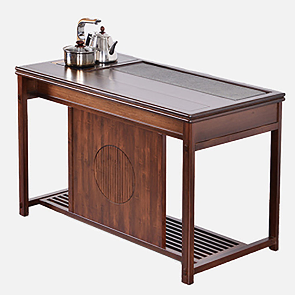 Chinese Tea Table Set Movable Bamboo Black Gold Stone 110cm