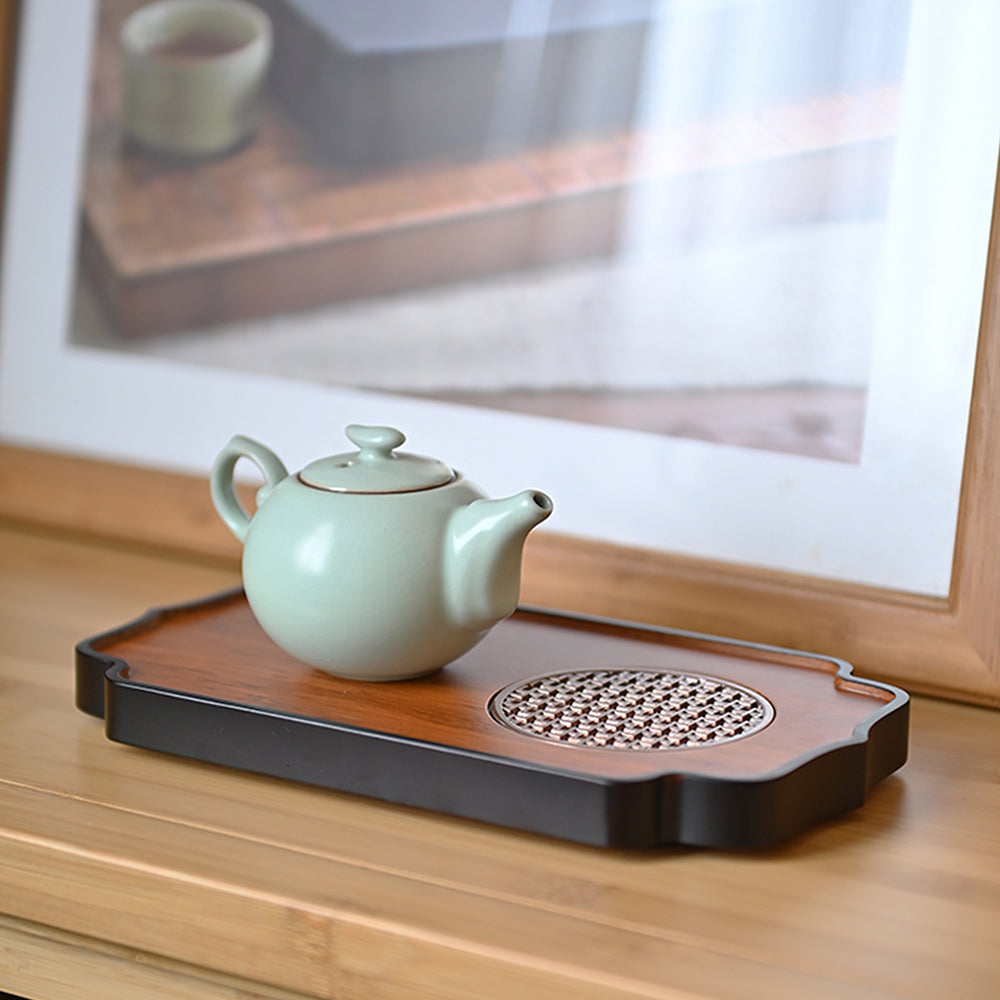 Bamboo Tea Tray Hollow Metal Stand Dry Brew 24.5cm