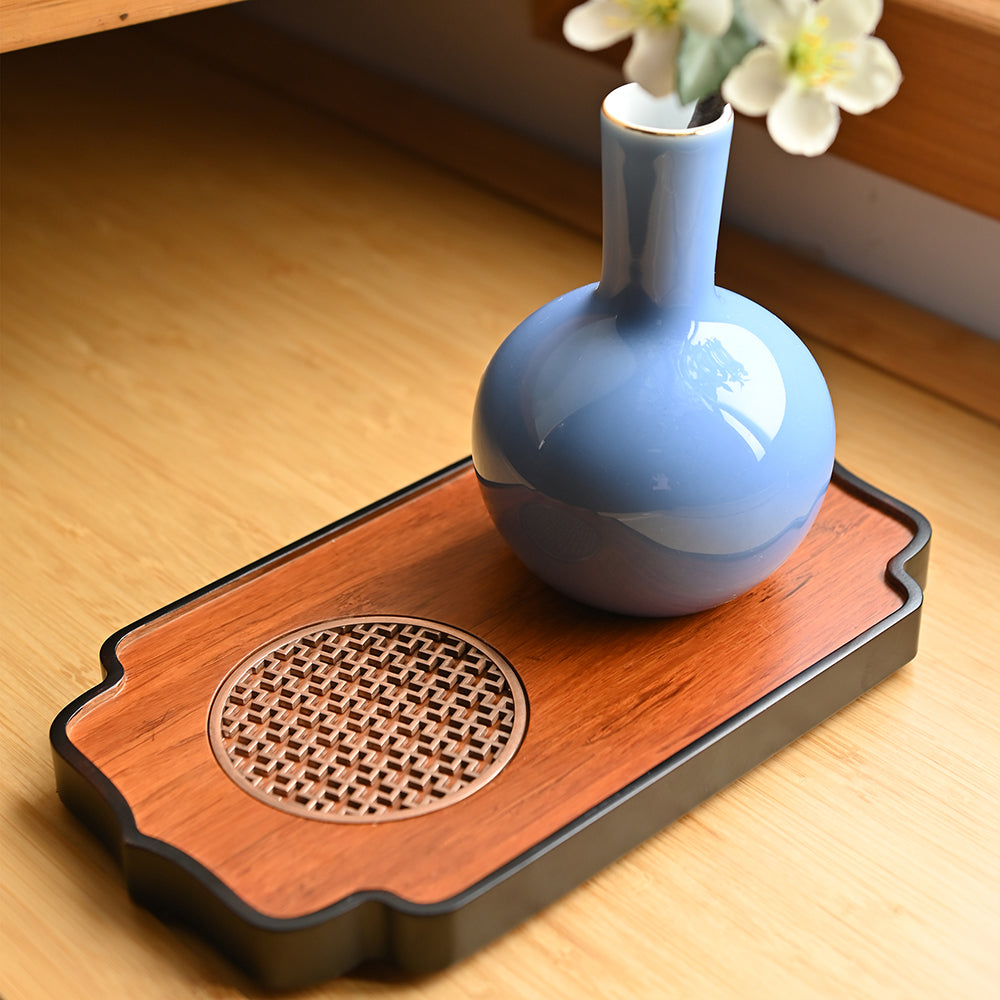 Bamboo Tea Tray Hollow Metal Stand Dry Brew 24.5cm