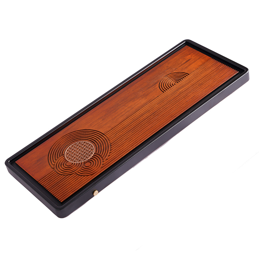 Bamboo Tea Tray with Drainage - Water Ripple Brass Detail