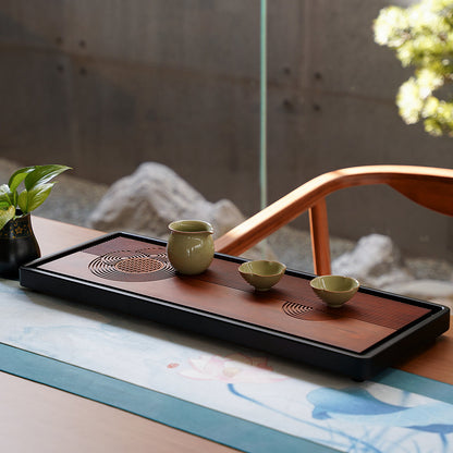 Bamboo Tea Tray with Drainage - Water Ripple Brass Detail