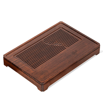 Bamboo Tea Tray Double Fish Carving Drainage 49.5cm