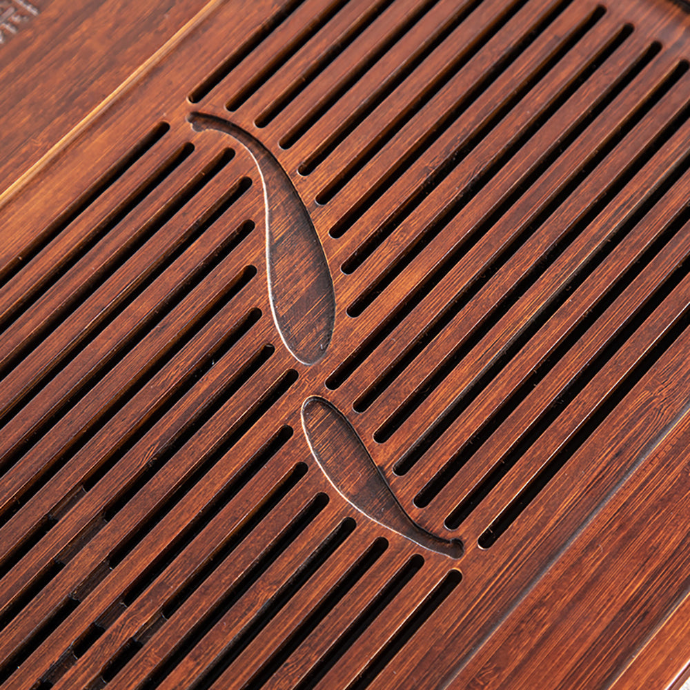 Bamboo Tea Tray Double Fish Carving Drainage 49.5cm
