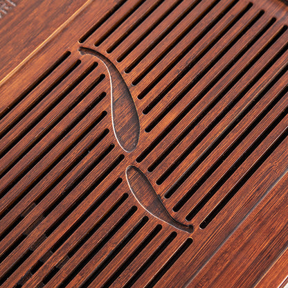 Bamboo Tea Tray Double Fish Carving Drainage 49.5cm