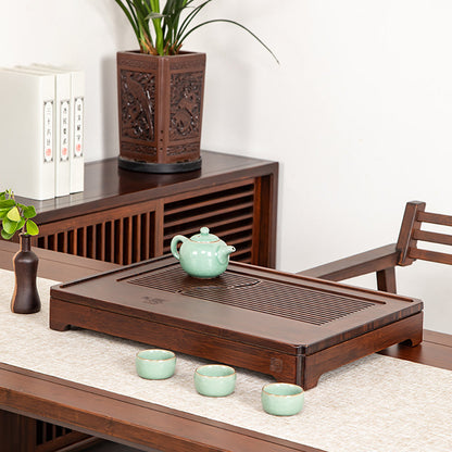 Bamboo Tea Tray Double Fish Carving Drainage 49.5cm