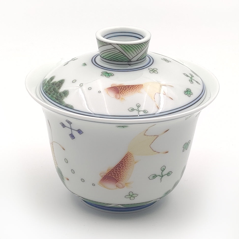 Goldfish Gaiwan Porcelain Tea Cup Enamel Polychrome