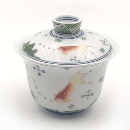 Goldfish Gaiwan Porcelain Tea Cup Enamel Polychrome