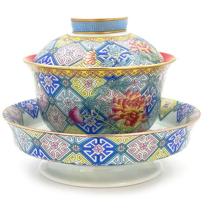 Gaiwan Enamel Color Peony Porcelain – 200ml Plum Blossom Tea Bowl