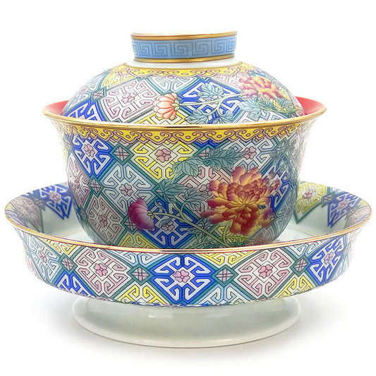 Gaiwan Enamel Color Peony Porcelain – 200ml Plum Blossom Tea Bowl