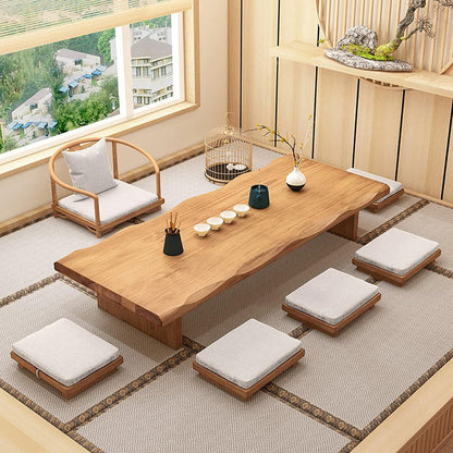Tatami Tea Table Set Pine Wood Low Table Chair Cushion Storage