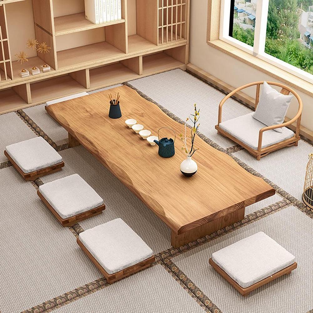 Tatami Tea Table Set Pine Wood Low Table Chair Cushion Storage