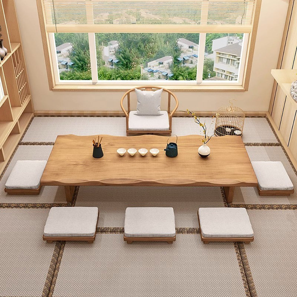 Tatami Tea Table Set Pine Wood Low Table Chair Cushion Storage