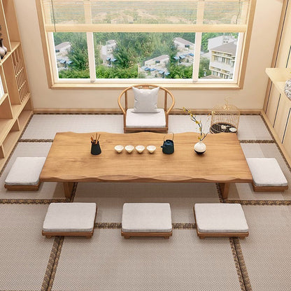 Tatami Tea Table Set Pine Wood Low Table Chair Cushion Storage