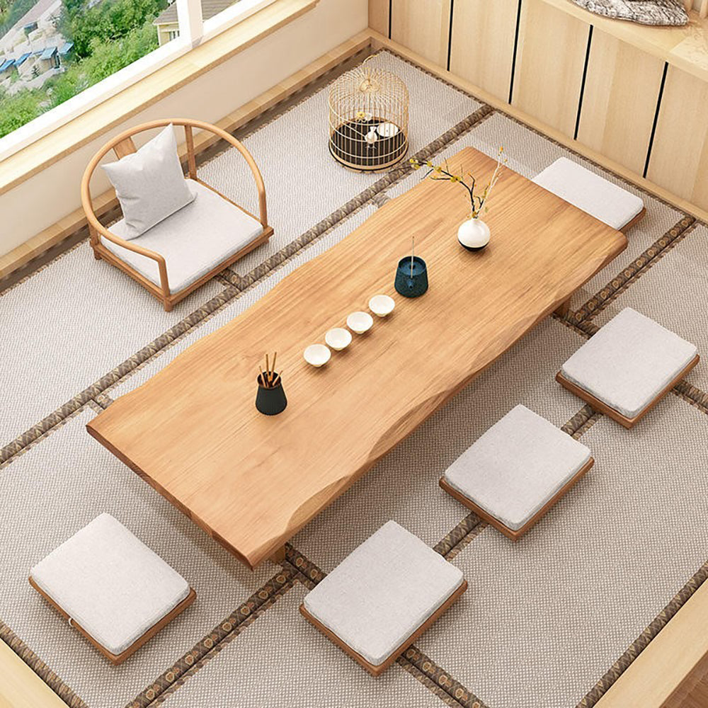 Tatami Tea Table Set Pine Wood Low Table Chair Cushion Storage