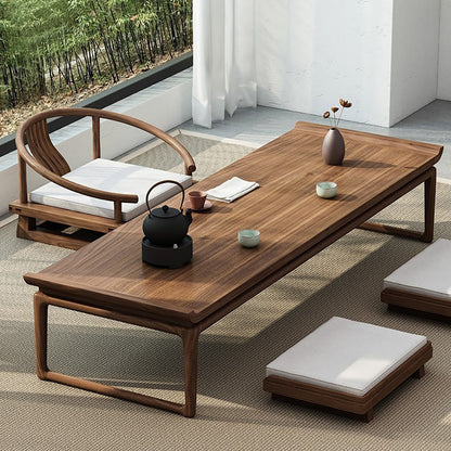 Elm Wood Tatami Tea Table Set Japanese Low Floor Table & Chairs