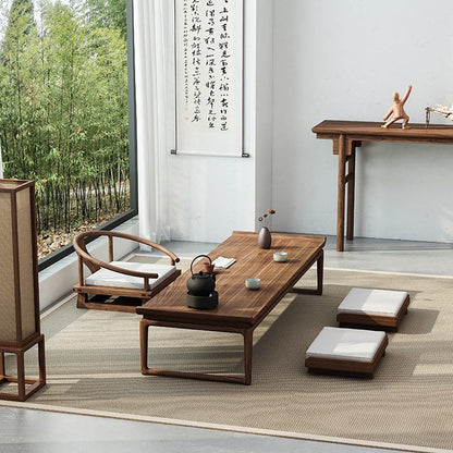 Elm Wood Tatami Tea Table Set Japanese Low Floor Table & Chairs