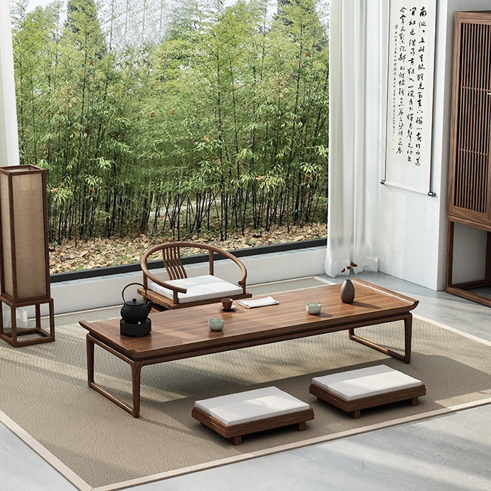 Elm Wood Tatami Tea Table Set Japanese Low Floor Table & Chairs