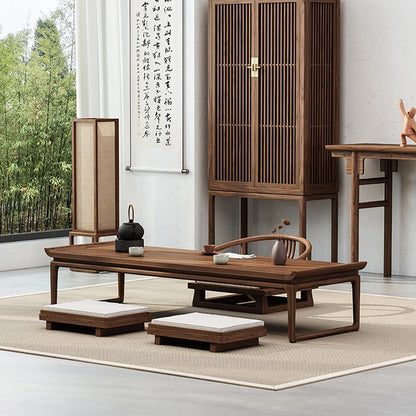 Elm Wood Tatami Tea Table Set Japanese Low Floor Table & Chairs