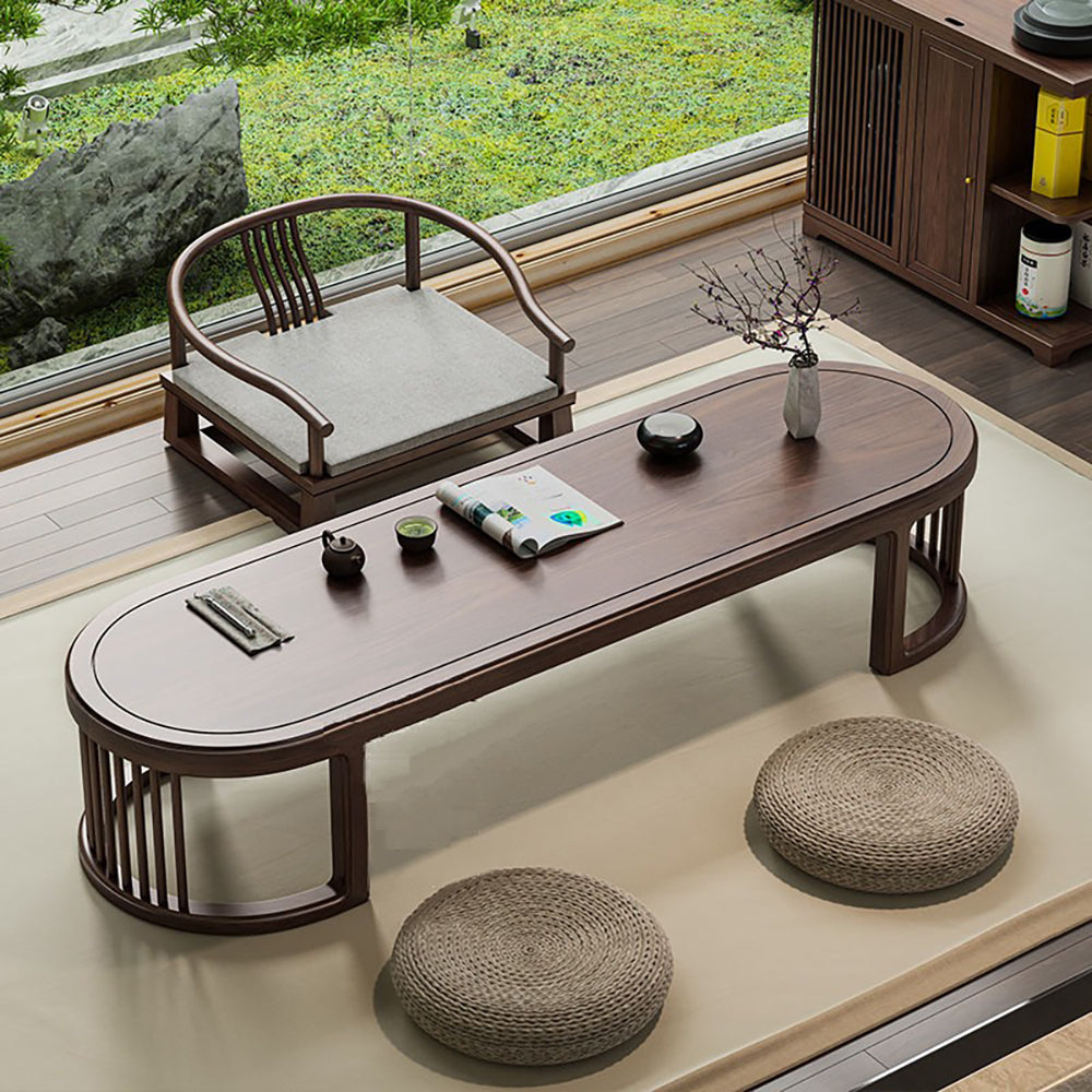 Japanese Low Tea Table Set | Solid Walnut Wood Floor Seating Tatami Chair Set