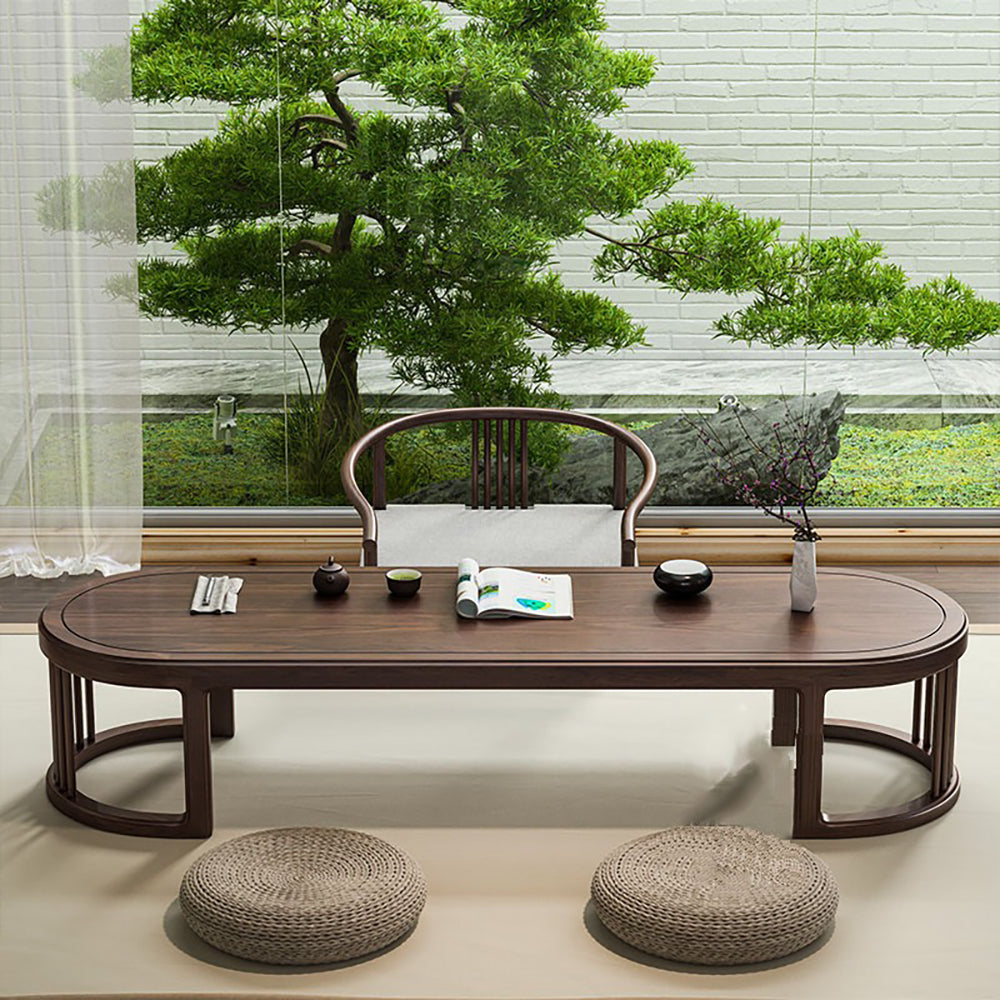 Japanese Low Tea Table Set | Solid Walnut Wood Floor Seating Tatami Chair Set
