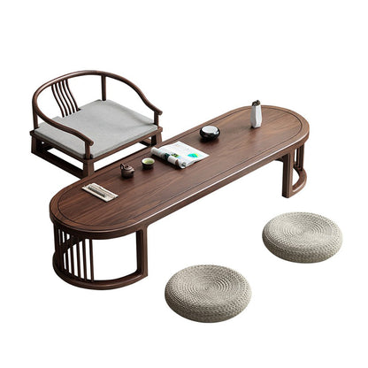 Japanese Low Tea Table Set | Solid Walnut Wood Floor Seating Tatami Chair Set