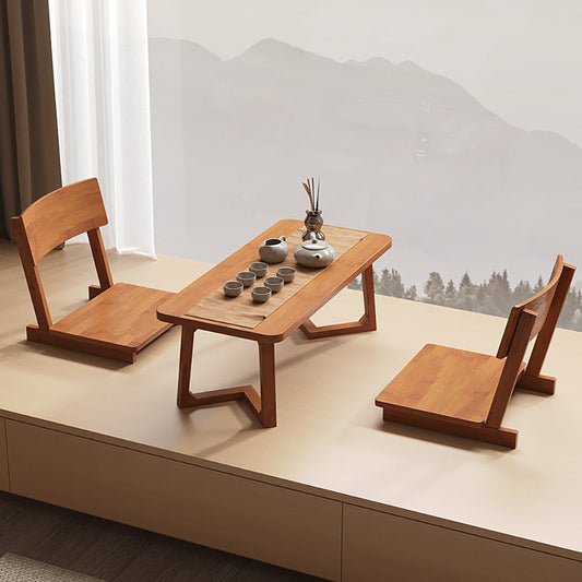 Bamboo Tea Table Set Low Japanese Floor Table & 2 Chairs