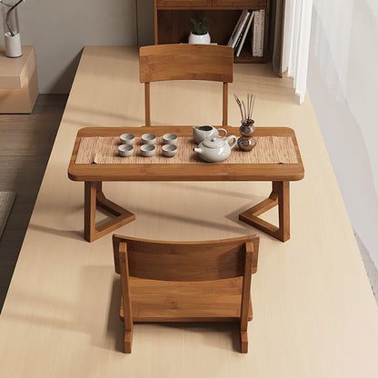 Bamboo Tea Table Set Low Japanese Floor Table & 2 Chairs