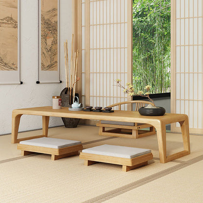 Elm Wood Tatami Tea Table Set with Chairs Low Table