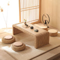 Rattan Tea Table Set Japanese Low Floor Table & 4 Tatami Seats