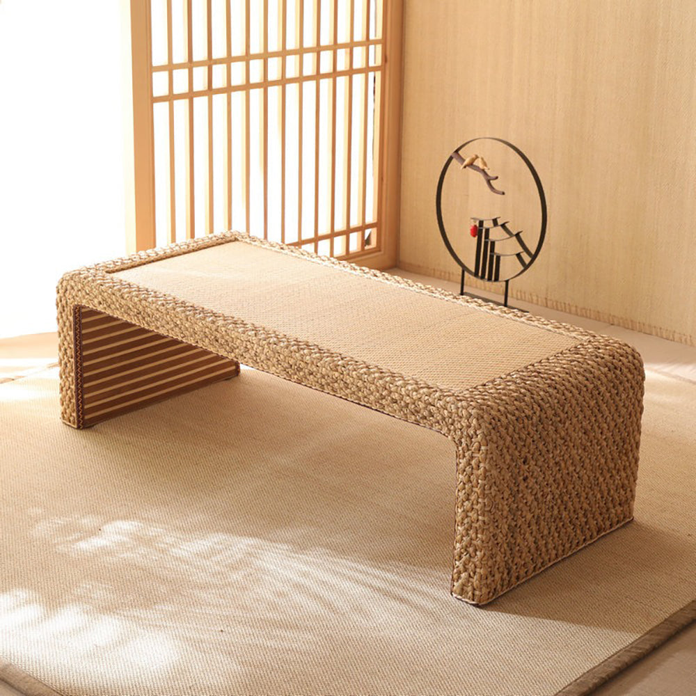 Rattan Tea Table Set Japanese Low Floor Table & 4 Tatami Seats