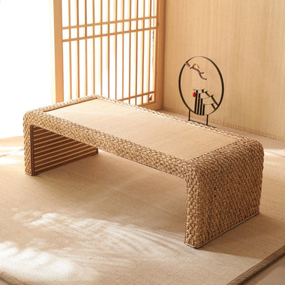Rattan Tea Table Set Japanese Low Floor Table & 4 Tatami Seats