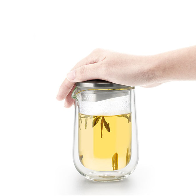 Travel Tea Set Double Wall Glass 1 Pot 2 Cups With Bag