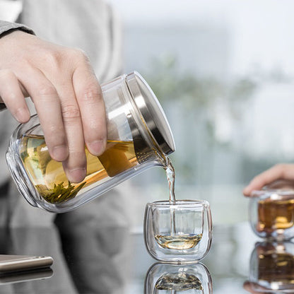 Travel Tea Set Double Wall Glass 1 Pot 2 Cups With Bag