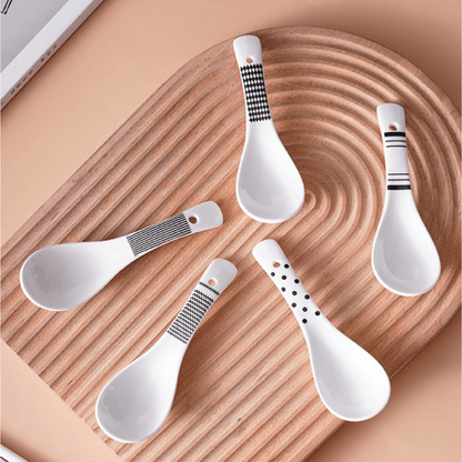 Ceramic Chopsticks & Spoon Set of 5 with Rice Paddle Shamoji