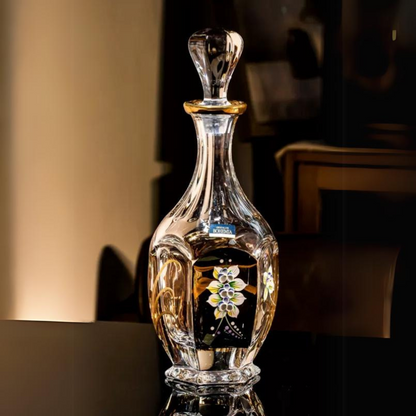 Wine Glass Decanter Set Bohemia Gold Enamel Floral Czech Crystal Wine Glass Decanter High Stem Gift Box