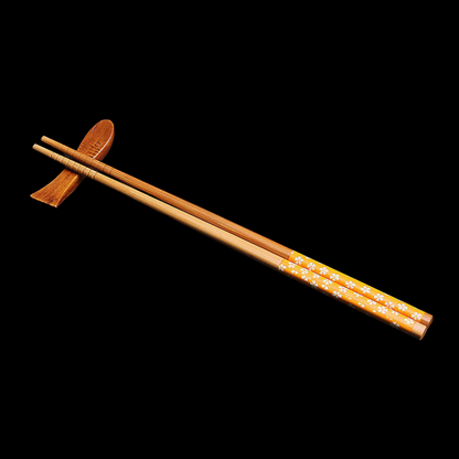 Bamboo Chopsticks Set of 4 | Japanese Sakura Hand-Painted with Chopstick Rests