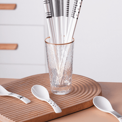 Ceramic Chopsticks & Spoon Set of 5 with Rice Paddle Shamoji