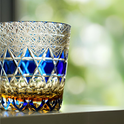 Whiskey Glass Kiriko Sapphire Fluorite Hand-Cut Crystal Tumbler