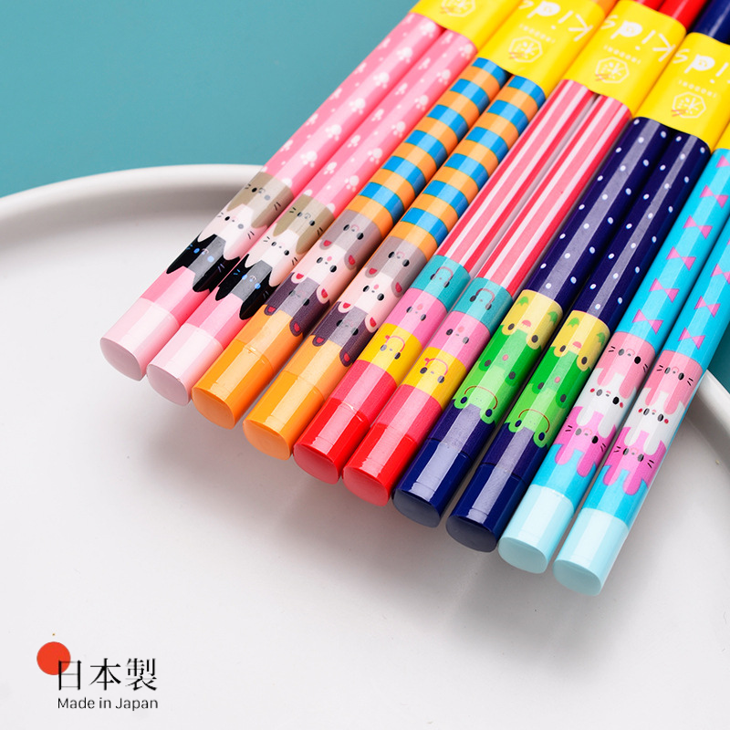 Kids Chopsticks Wooden Japanese Handcrafted Cartoon Kitten Frog Design Children Beginner Chopsticks